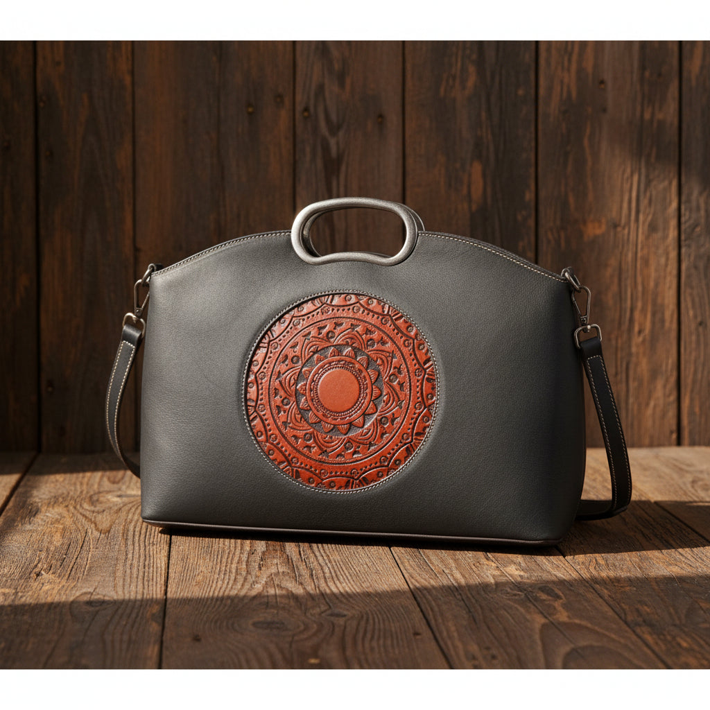 Petit sac tote pour femme en cuir véritable, avec poignée supérieure en métal.
