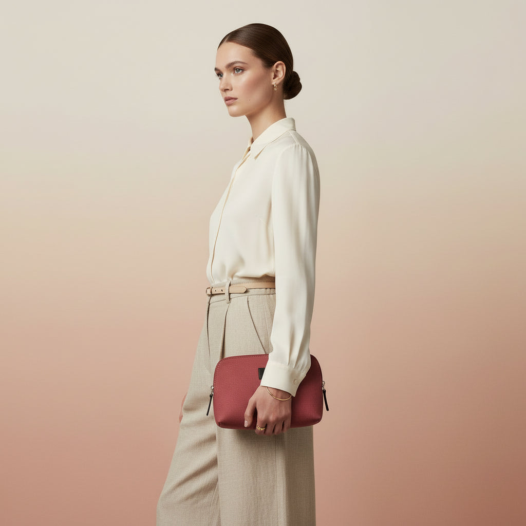 K0026XB | Pochette da Donna in Canvas/Vera Pelle pieno fiore Volanata - Colore Bordeaux/Testa Moro. Chiusura con lampo. Dimensioni: cm 17 x 13 x 6,5 - Confezione: Sacchetto Tnt-3