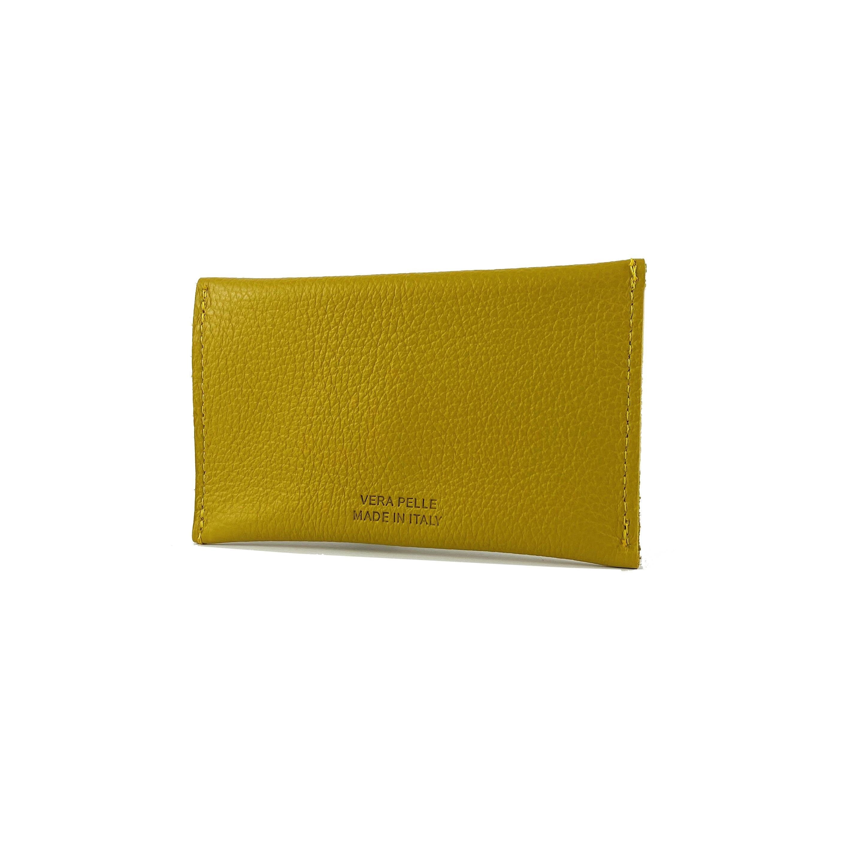 K0040RB | Made in Italy flap pouch in genuine full-grain leather, dollar grain - Yellow color - Size: 13 x 8 x 0.5 cm - Package: Hard bottom/cover Gift Box-2