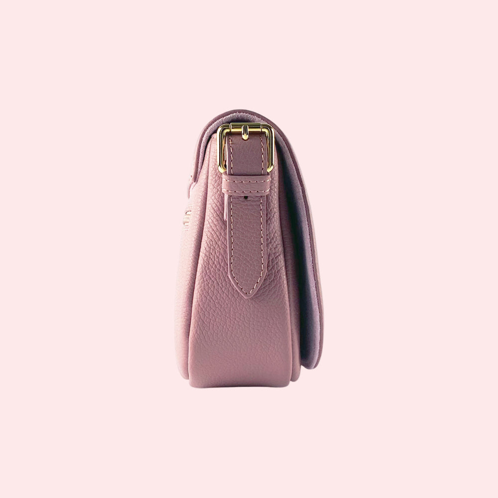 RB1002AZ | Made in Italy Genuine Leather Shoulder Bag with Removable Leather Shoulder Strap and Shiny Gold Metal Buckle Attachments - Antique Pink Color - Size: 26 x 20 x 10 cm.-3
