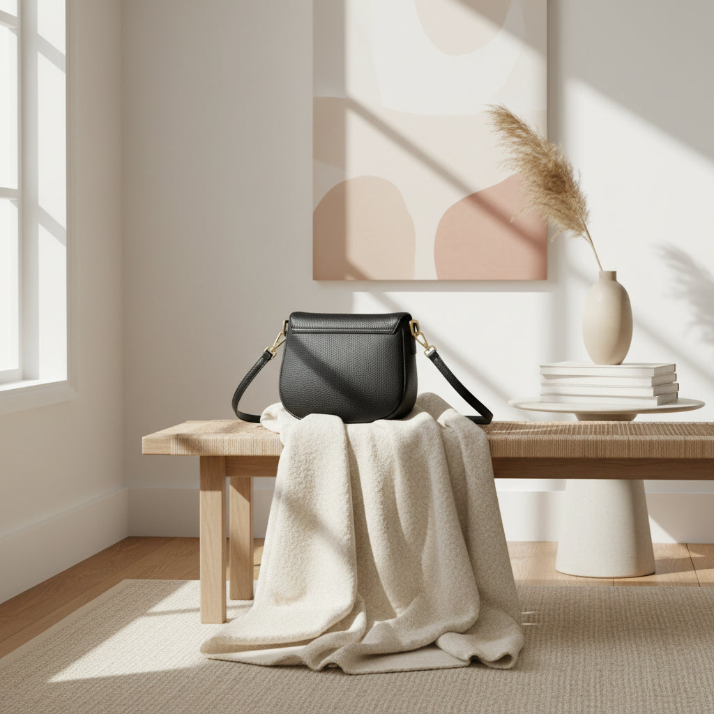 RB1002A | Borsa a Tracolla  in Vera Pelle Made in Italy con Tracolla removibile in pelle e attacchi con fibbie in metallo Oro Lucido - Colore Nero - Dimensioni: cm 26 x 20 x 10-1