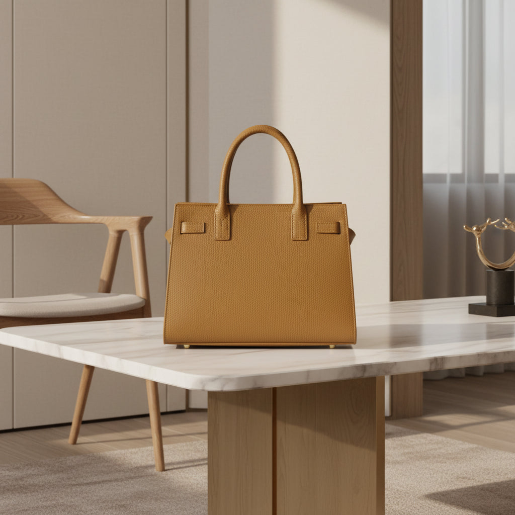 RB1016S | Borsa Donna a Mano in Vera Pelle Made in Italy con tracolla removibile. Attacchi con moschettoni in metallo Oro Lucido - Colore Cognac - Dimensioni: cm 28 x 20 x 14 + 12,5-3