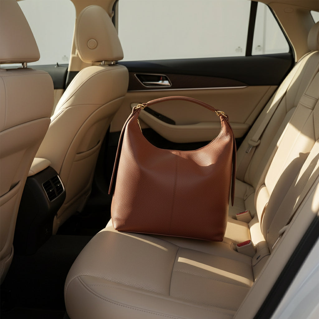 RB1017Q | Borsa Donna a spalla Morbida in Vera Pelle Made in Italy con tracolla removibile. Attacchi con moschettoni in metallo Oro Lucido - Colore Rubino - Dimensioni: cm 36 x 40 x 13-3