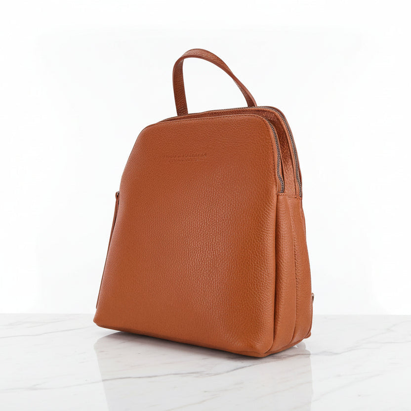 RB1018AM | Zaino Donna Doppio scomparto in Vera Pelle Made in Italy con spallacci regolabili. Accessori in metallo Canna di Fucile - Colore Paprika - Dimensioni: cm 26 x 30 x 14,5-1