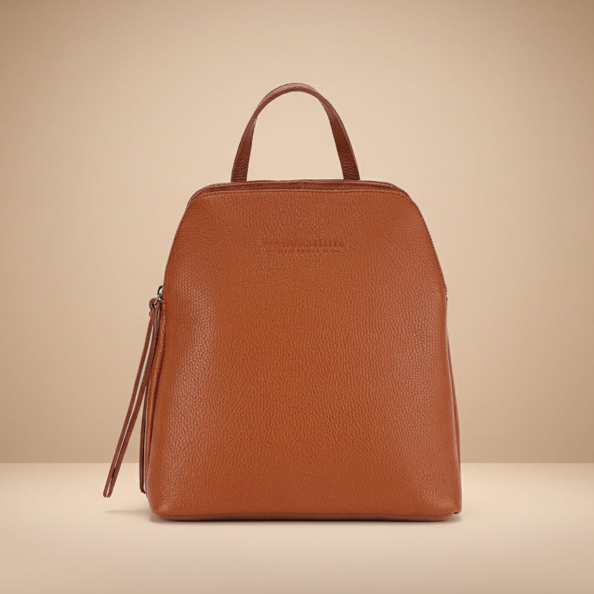 RB1018AM | Zaino Donna Doppio scomparto in Vera Pelle Made in Italy con spallacci regolabili. Accessori in metallo Canna di Fucile - Colore Paprika - Dimensioni: cm 26 x 30 x 14,5-2