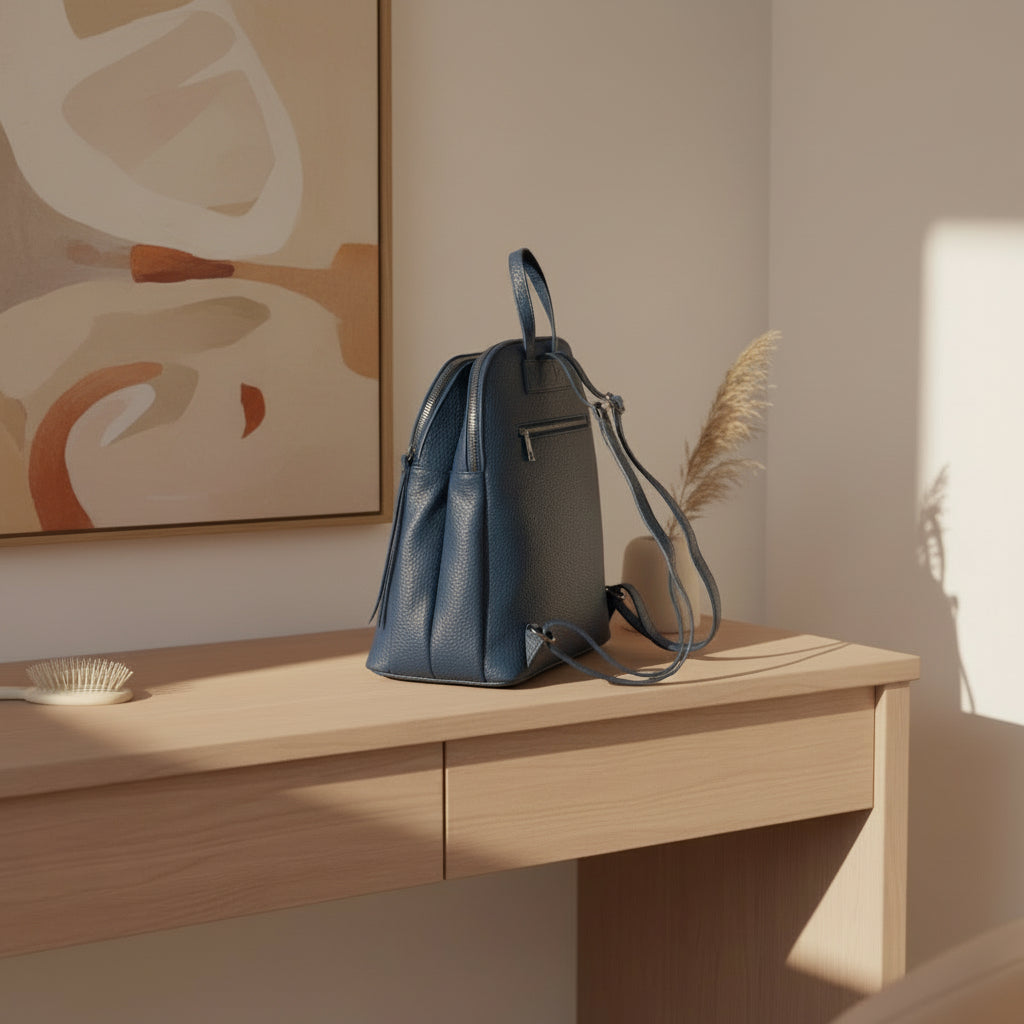 Renato Borzatta sac à dos femme double compartiment en cuir bleu