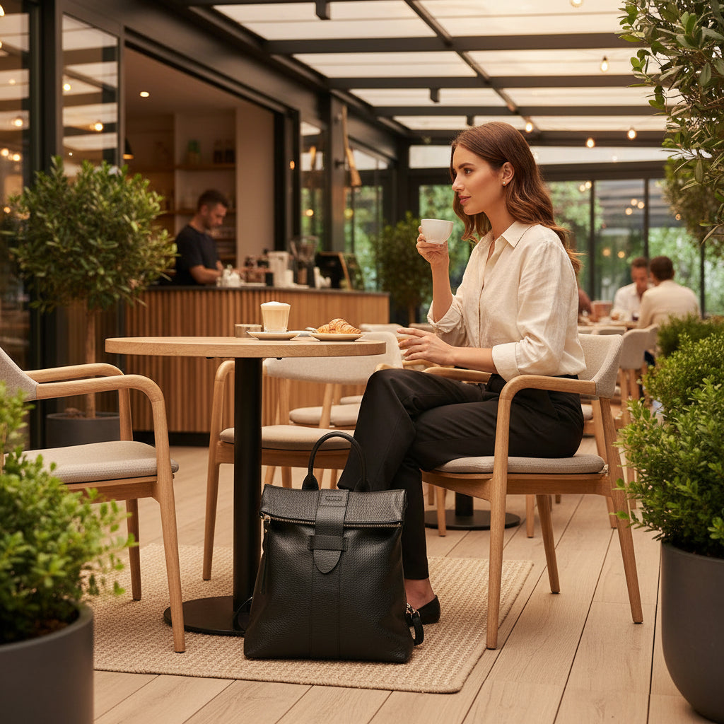 Renato Borzatta Sac à dos femme en cuir véritable noir