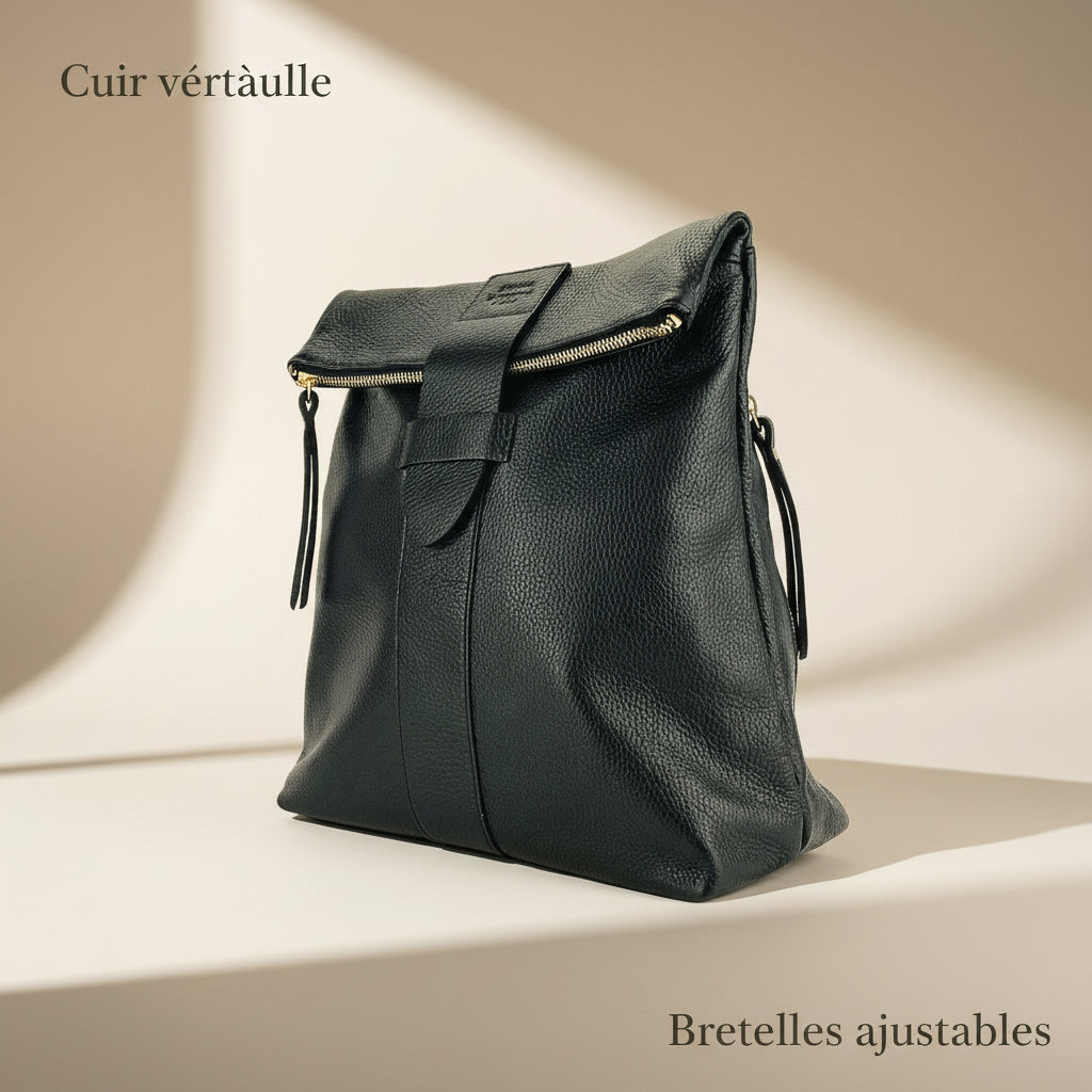 Renato Borzatta Sac à dos femme en cuir véritable noir