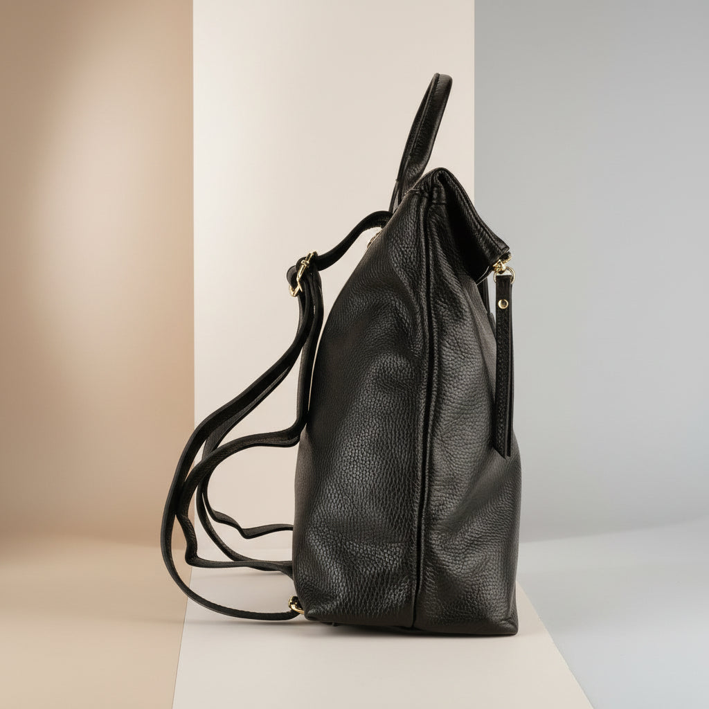 Renato Borzatta Sac à dos femme en cuir véritable noir