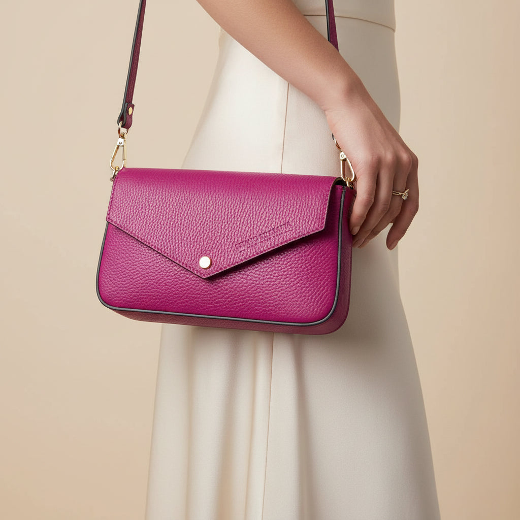 Mini Sac Bandoulière femme en cuir véritable fuchsia