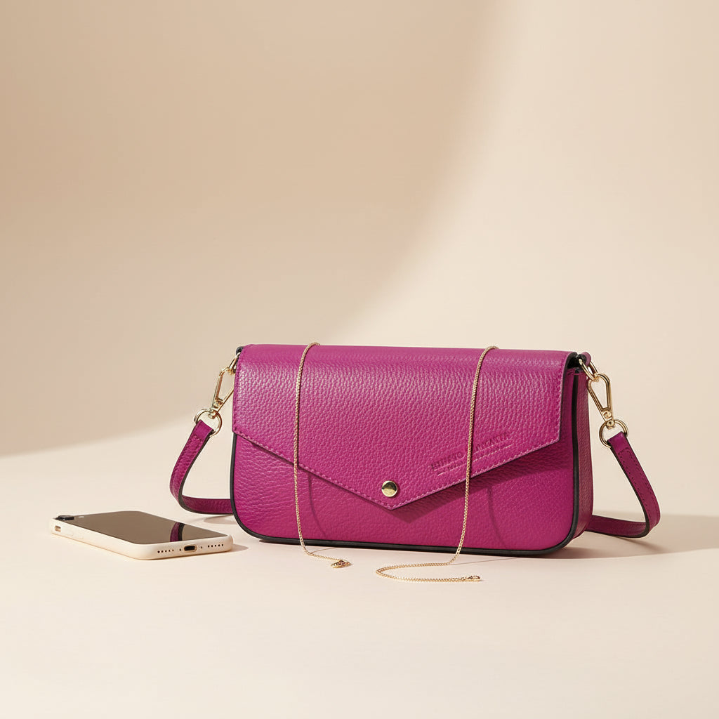 Mini Sac Bandoulière femme en cuir véritable fuchsia
