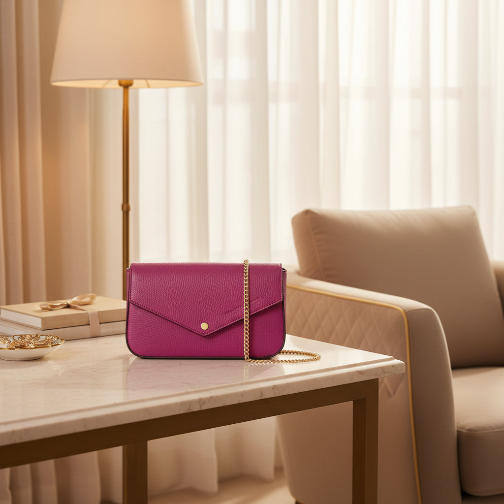 Mini Sac Bandoulière femme en cuir véritable fuchsia