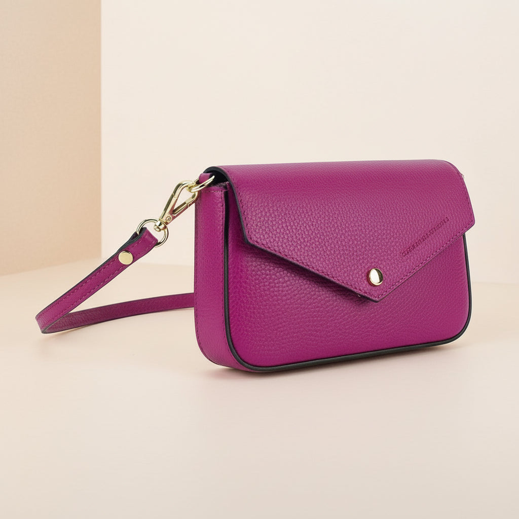 Mini Sac Bandoulière femme en cuir véritable fuchsia