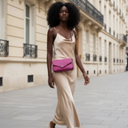 Mini sac bandoulière Renato Borzatta en cuir véritable fuchsia, avec finitions dorées, rabat magnétique, poche intérieure et bandoulière interchangeable cuir ou chaîne dorée