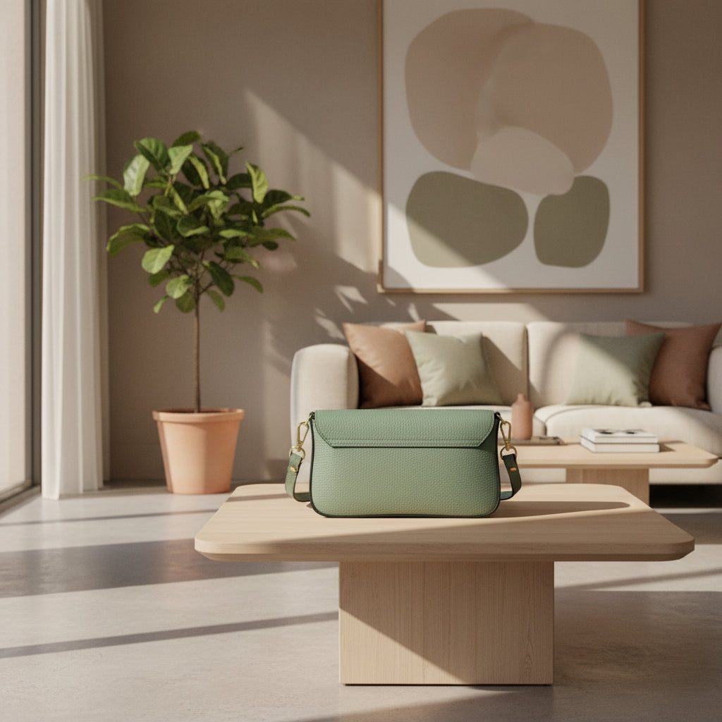 RB1023BF | Small Shoulder Bag with Removable Chain Strap in Genuine Leather Made in Italy. Flap Closure. Shiny Gold metal hardware - Mint color - Dimensions: 22 x 12 x 3 cm.-4