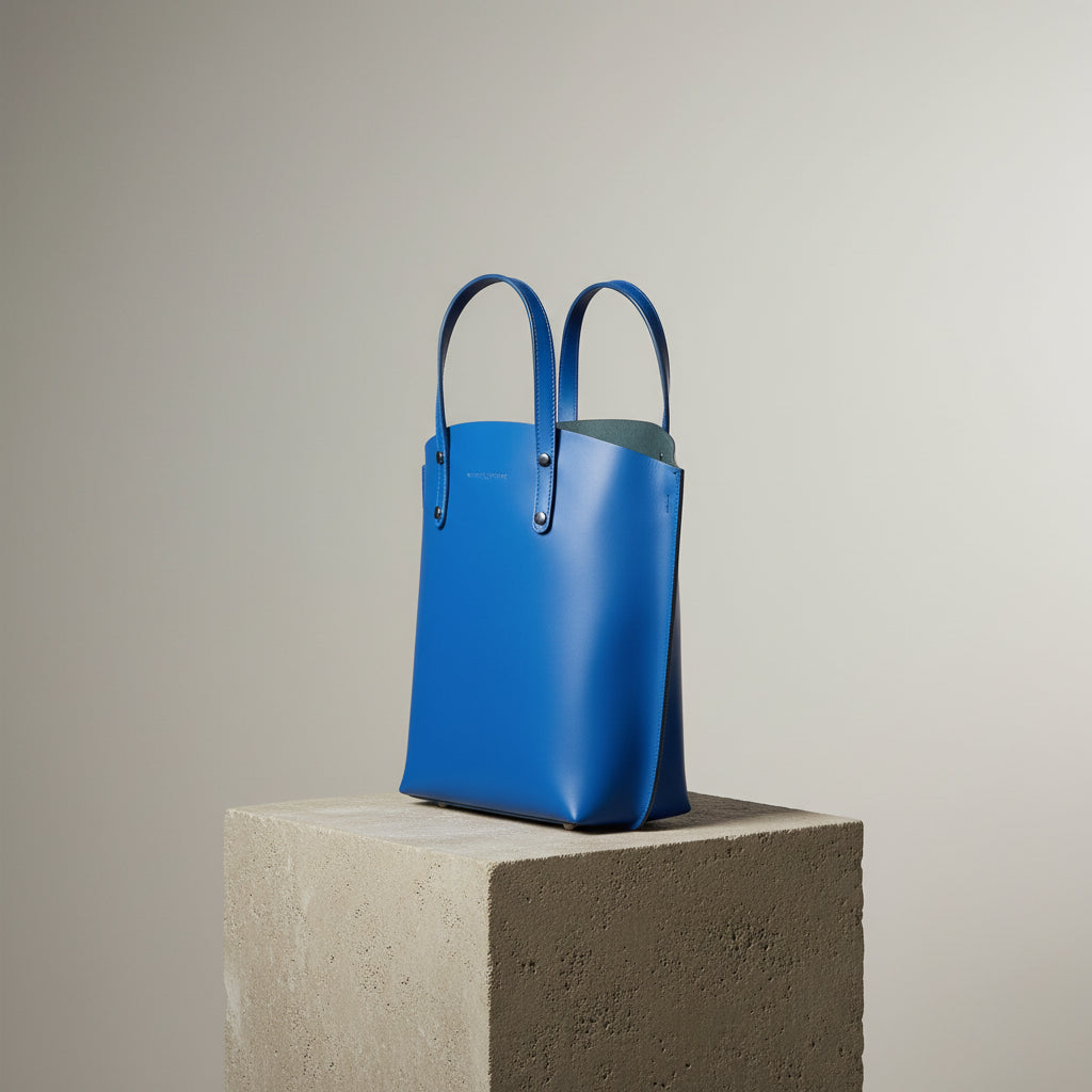 RB1024CH  | Borsa Donna a Mano in Vera Pelle Made in Italy con tracolla removibile. Sacca grande interna estraibile. Accessori Canna di Fucile Lucido - Colore Blu Royal - Dimensioni: cm 48x31x11-3