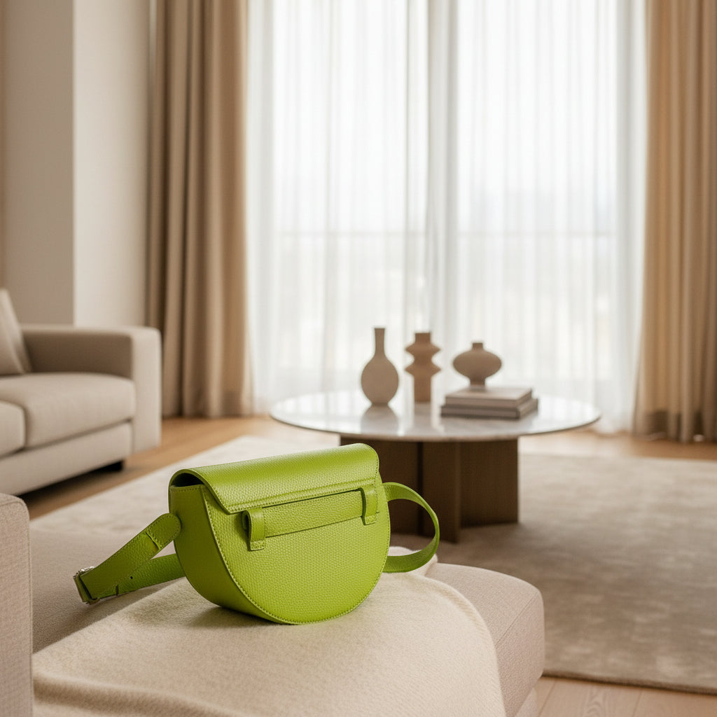 Jade - Sac bandoulière vert forêt cuir véritable vert · Format compact · Bandoulière réglable