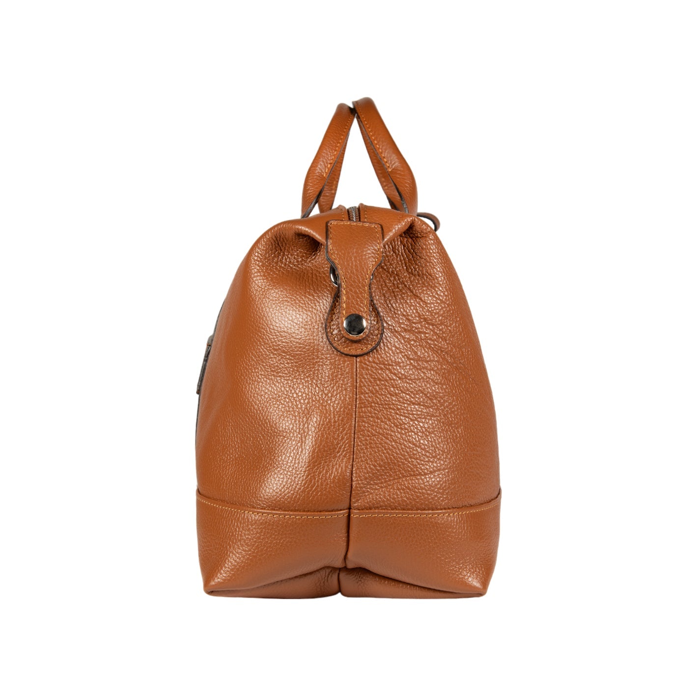 RB1029S | Made in Italy Genuine Leather Travel Duffle Bag with Adjustable and Removable Shoulder Strap. Zipper Closure and Shiny Nickel Metal Accessories - Cognac Color - Dimensions: cm 57 x 26 x 24-1