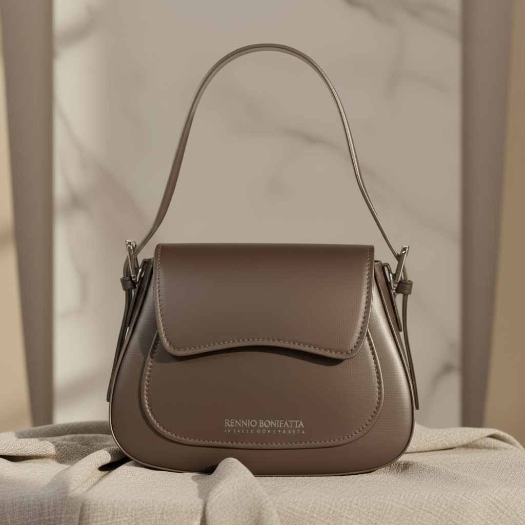 Sac Emma en cuir lisse Testa Moro, fabriqué en Italie, avec pattina magnétique, zip interne et poches de rangement, silhouette compacte et élégante