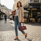 Sac porté épaule Arianna en cuir sauvage souple couleur bordeaux, fabriqué en Italie, avec accessoires métal or mat et format 34 × 15 × 16 cm, poignée de 20 cm.