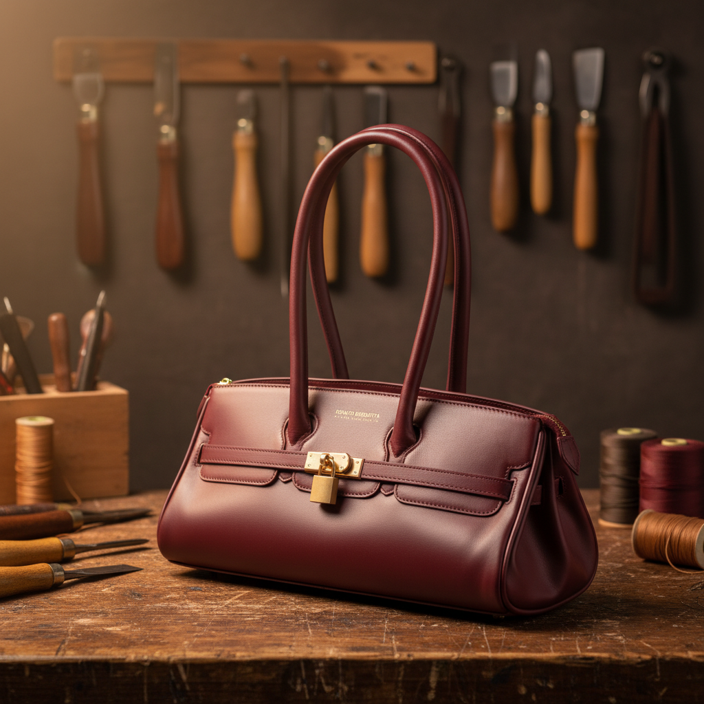 Sac porté épaule Arianna en cuir sauvage souple couleur bordeaux, fabriqué en Italie, avec accessoires métal or mat et format 34 × 15 × 16 cm, poignée de 20 cm.