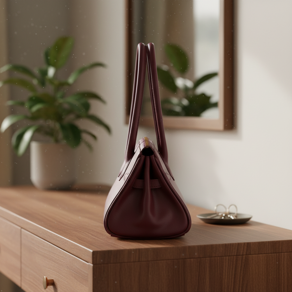 Sac porté épaule Arianna en cuir sauvage souple couleur bordeaux, fabriqué en Italie, avec accessoires métal or mat et format 34 × 15 × 16 cm, poignée de 20 cm.
