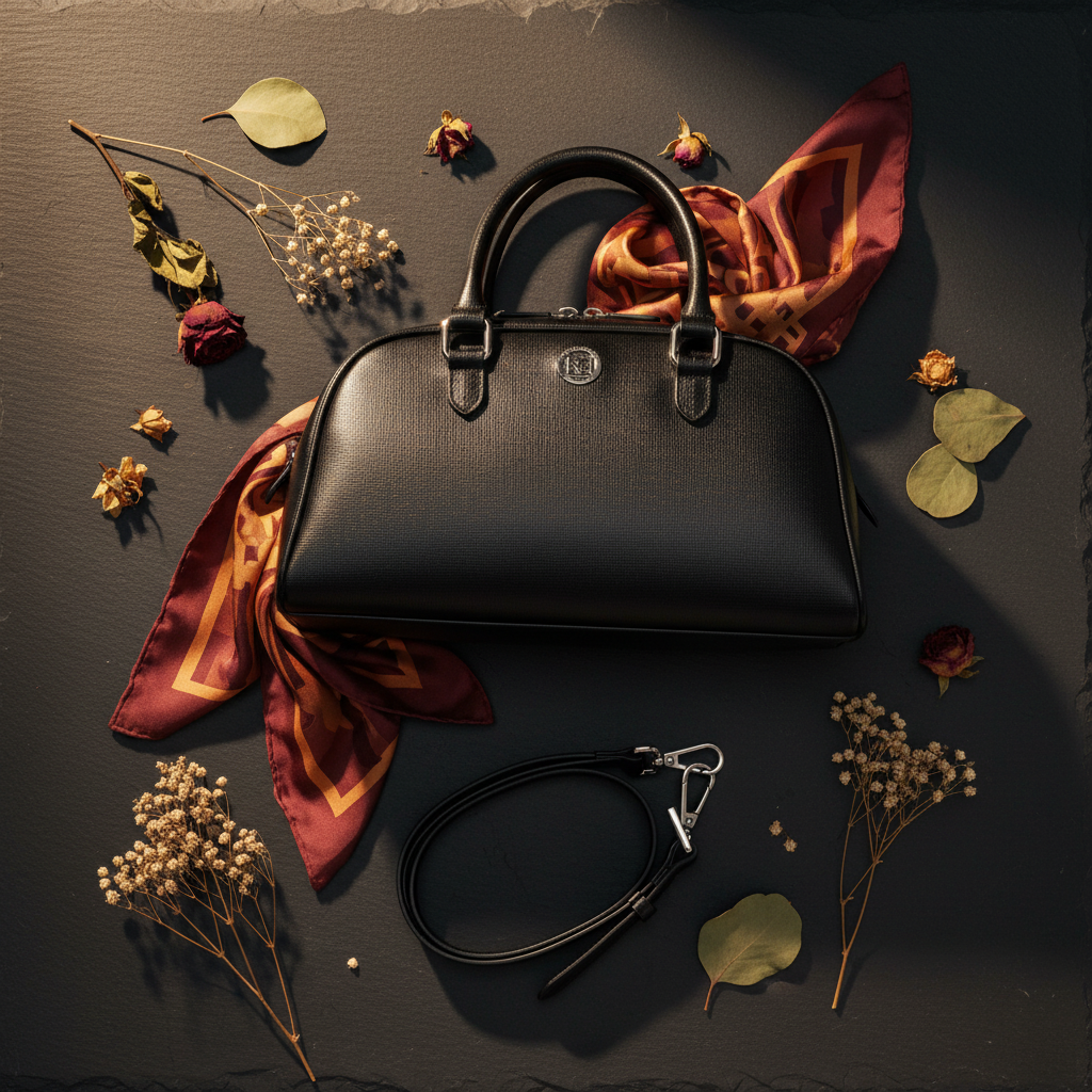  Sac bowling Virginia en cuir Saffiano noir, fabriqué en Italie, avec accessoires argentés polis et format 35 × 19 × 14,5 cm, poignée de 12 cm.