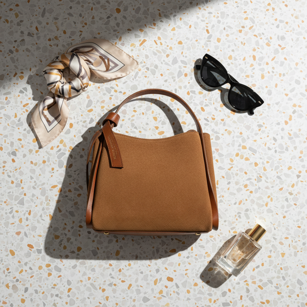Alice | Sac main suédé châtaigne cuir grainé, Made in Italy
