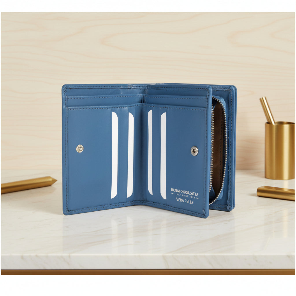 RB1083SCP | Portafogli Donna Made in Italy in Vera Pelle Liscia Opaca. Colore Glicine. Dimensioni (da chiuso): cm 13 x 9 x 2,5-1