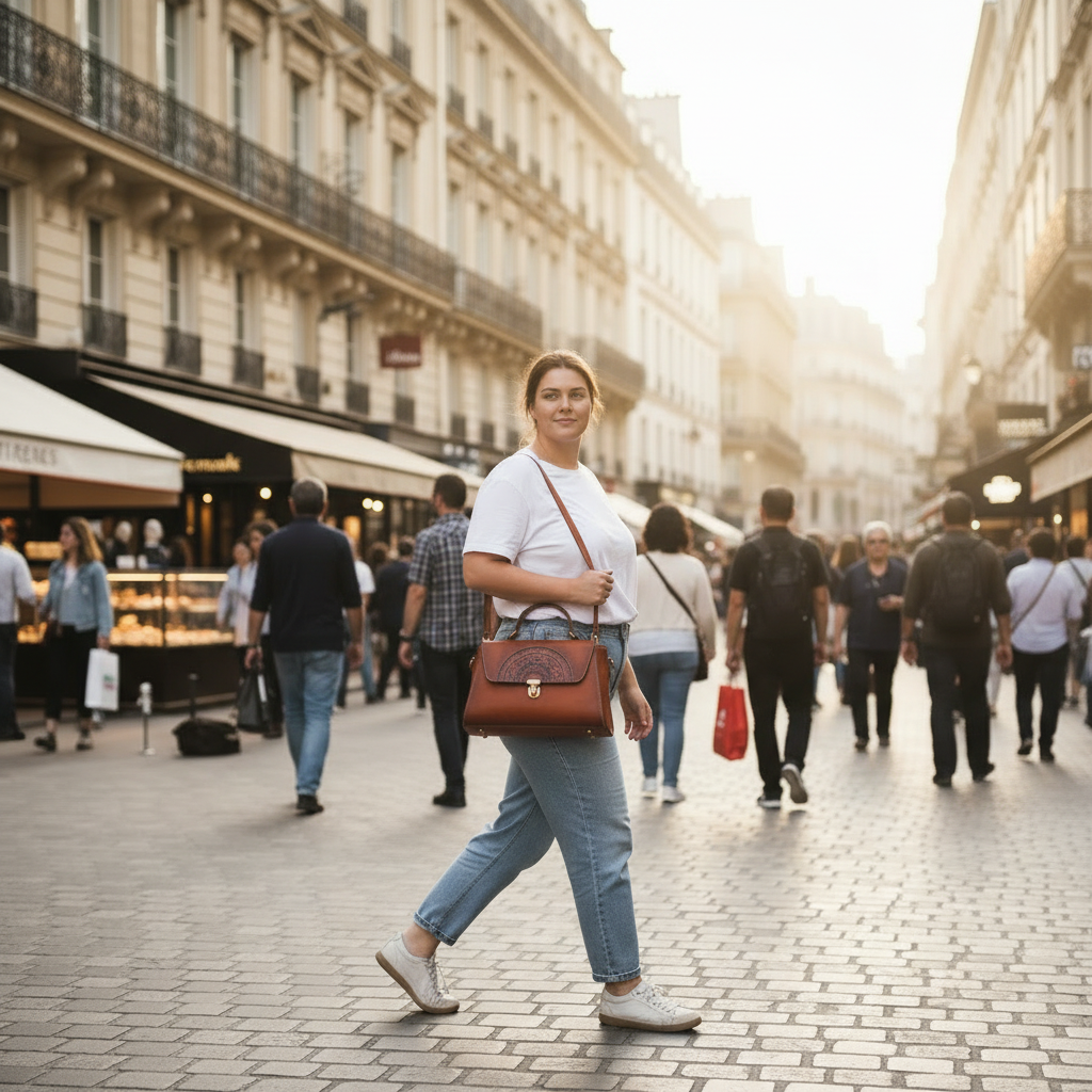 Petit sac à main vintage pour femme en cuir, modèle tote avec poignée supérieure.