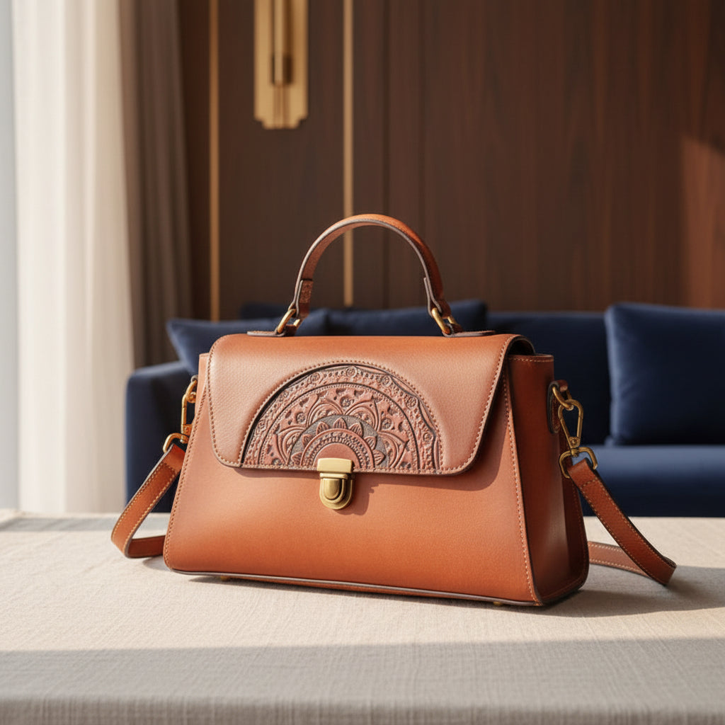 Petit sac à main vintage pour femme en cuir, modèle tote avec poignée supérieure.