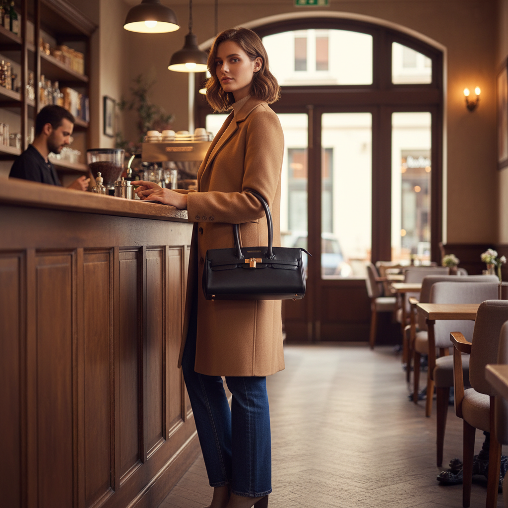 Sac porté épaule Arianna en cuir sauvage souple noir, fabriqué en Italie, avec accessoires métal or mat et format 34 × 15 × 16 cm, poignée de 20 cm.
