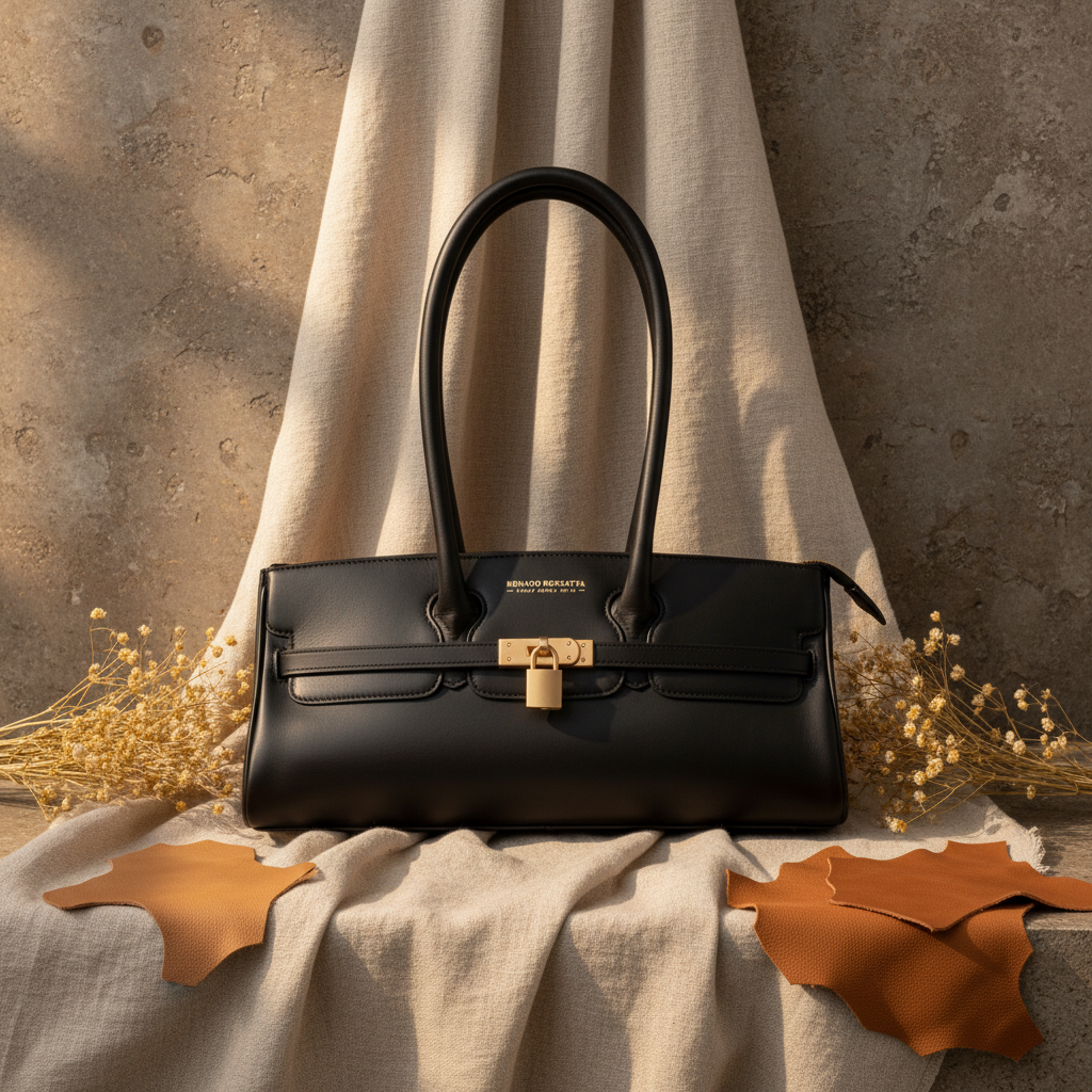 Sac porté épaule Arianna en cuir sauvage souple noir, fabriqué en Italie, avec accessoires métal or mat et format 34 × 15 × 16 cm, poignée de 20 cm.
