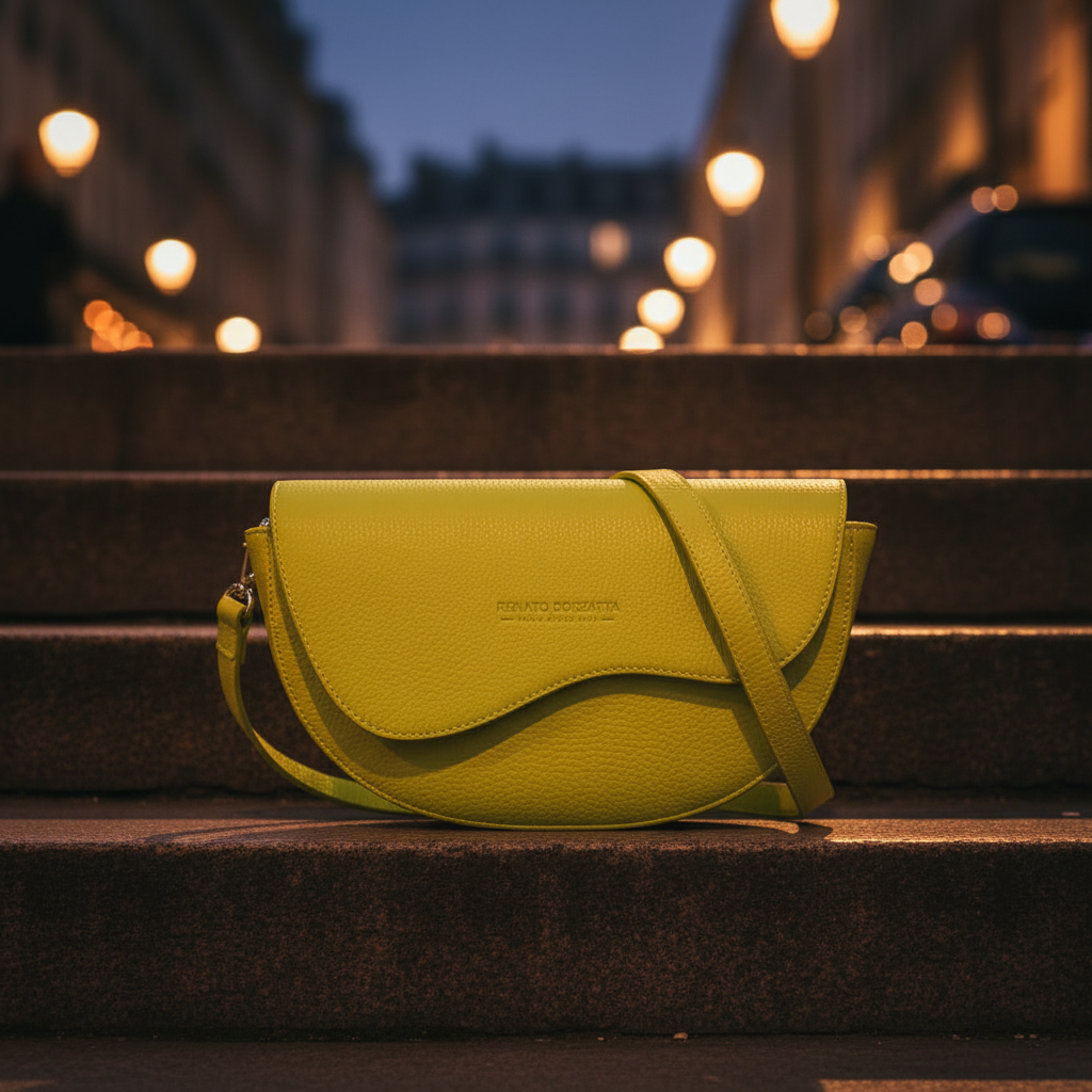 Jade, Sac bandoulière en cuir pleine fleur vert forêt, format compact, bandoulière réglable, finitions canon de fusil, fabriqué en Italie.